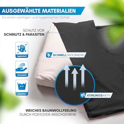 NORDMUT® Hüttenschlafsack Mikrofaser Ultraleicht - Sommerschlafsack Kleines Packmaß & Atmungsaktiv - Schlafsack Dünn & besonders weich inkl. Kissenfach [220 x 90 cm]