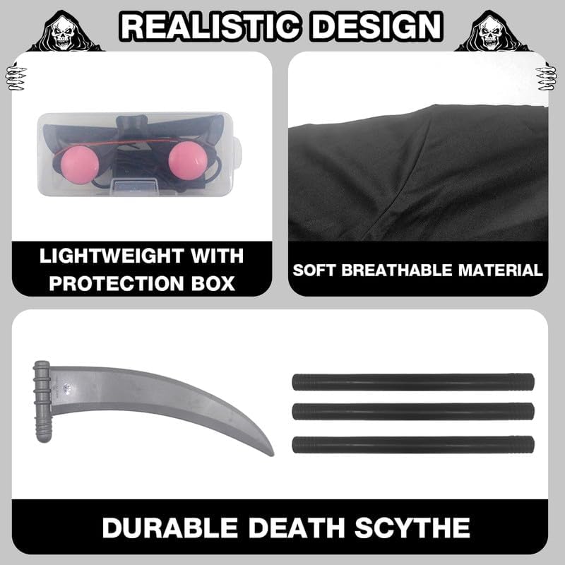 Miniatura 4 de Grim Reaper - Disfraz de Halloween con armas, gafas brillantes y máscara para adultos y niños