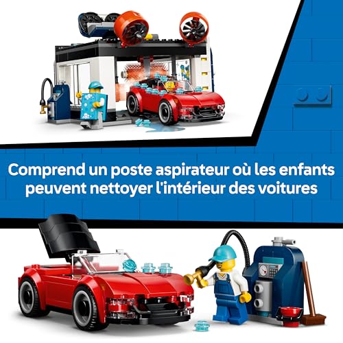 LEGO City La Station de Lavage Automatique - Jouet de Construction - Maquettes de Voitures, Fonction Nettoyage & 4 Minifigurines avec Accessoires - Cadeau d'anniversaire pour Garçon dès 6 Ans 60497