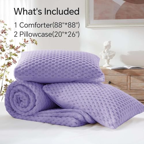 Image of BEDELITE Fluffy Queen Comforter Set - Light Purple Fleece Soft Comforter for Queen Size Bed, Luxury Warm Bedding Set for Winter, Fuzzy Bed Set 3 Pieces (1 Comforter, 2 Pillowcases)
