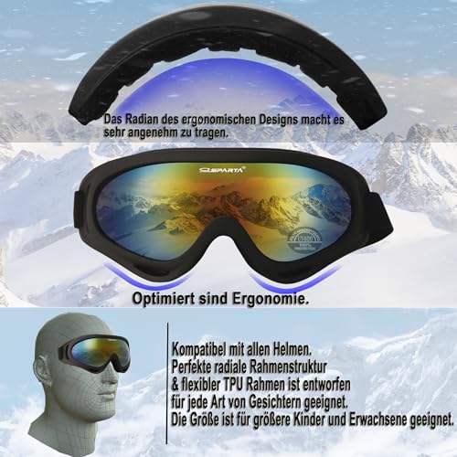 OUTDOORSPARTA 2-Pack Ski Goggles (7. Black Frame, Mirrored Gold Lens; Black Frame, Silver Coated Lens) - Image 3