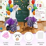 GJL Old Lady Porch Goose Outfits, Spring Summer Grandma Goose Clothes with Wig Glasses Pearl Necklace, Fits 23 Inch Cement Plastic Goose Statue for Outdoor Yard Garden Decor
