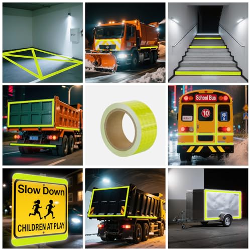 AOOWU Reflektierendes Klebeband Fluoreszierende Gelb, 10m x 5cm Wasserdicht Reflektorband, Hochintensives Selbstklebend Warnband Markierungsband, Conspicuous Warning Tape für Fahrzeuge,Autos,Anhänger