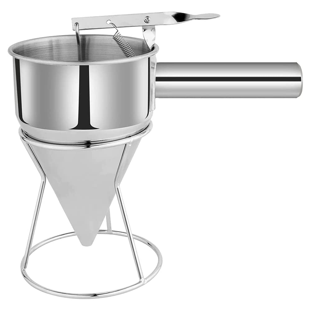 CTRLZS 1 Piece Pancake Batter Dispenser Funnel Dispenser with Stand Baking Tool Silver for Cake Pancakes Cupcakes Baked Good