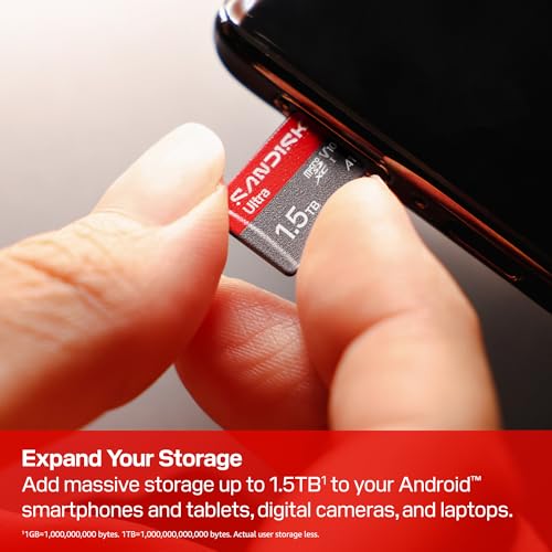 Image of SANDISK 1.5TB Ultra microSD UHS-I Card - Up to 195MB /s Read Speed, Full HD Video, V10, U1, C10, A1 - SDSQUJQ-1T50-GZ6MA