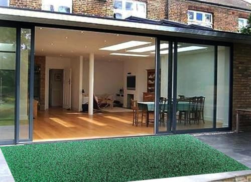 Image of PVC Cushion Foot mat Thick Mesh Main Entrance Doormat with Anti-Slip Rubber Backing for Home Bedroom Bathroom Offices Restaurants Hospitals Shops (2 x 8feet, Green Black)