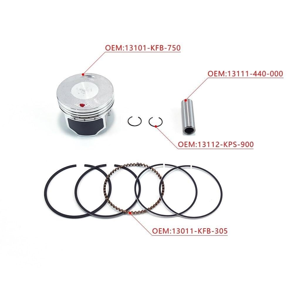 Anillo de Sellado, Junta de Base de Culata de pistón de Bloque de Kit de Cilindro de 65,5 mm Compatible con CB223S CRF230 XR230 FTR CB250D-G (Bloque de Cilindro)(Piston Rings Pin Set)