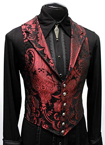 Shrine Men's Victorian Gothic Formal Aristocrat Vest Red Black Tapestry2