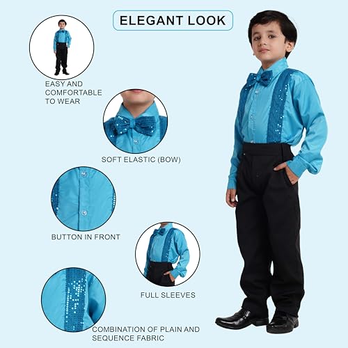 Image of Kaku Fancy Dresses Dance Costume Shinning Shirt With Bow Tie for Kids | Sequin Work School Annual Function & Theme Party's Shirt for Boys (ONLY SHIRT)