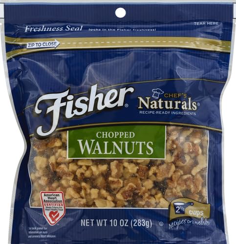 Image of Fisher Chef's Naturals Chopped Walnuts 10 oz, 100% California Unsalted Walnuts for Baking & Cooking, Healthy Snacks for Adults, Resealable Bag, Vegan Protein, Keto Snack, Chopped Nuts, Topping