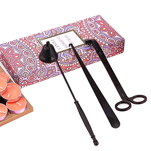 Lingben Candle Accessory Set, 3 in 1 Candle Snuffer,Candle Wick Trimmer Candle Wick Cutter Candle Extinguisher Tools Candle Tools and Candle Wick Dipper with Gift Package for Candle Lover(Black)