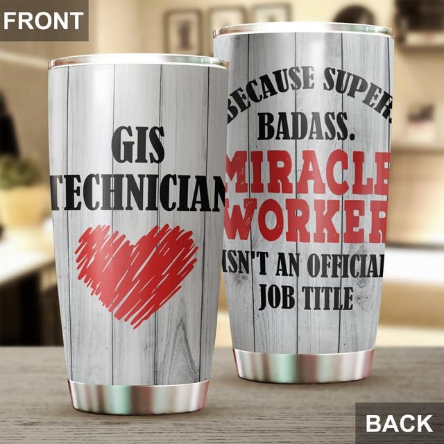 Miniatura 4 de MEDROC Super Miracle Worker GIS Technician - Vaso de acero inoxidable de 20 onzas, regalos de agradecimiento para compañeros de trabajo, hombres,