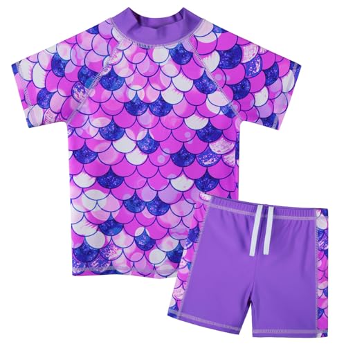 Image of Girls Two Piece Swimsuit Floral UPF 50+ Rash Guard Set Kids Beach Swimwear
