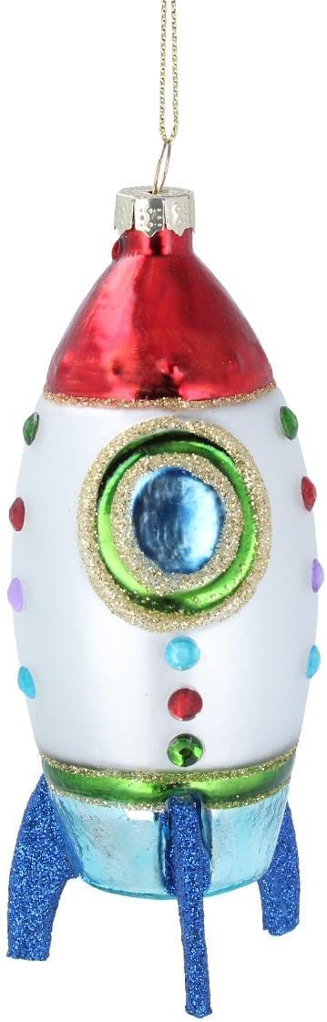 Gisela GrahamRed/White/Blue Rocket Glass Tree Decoration
