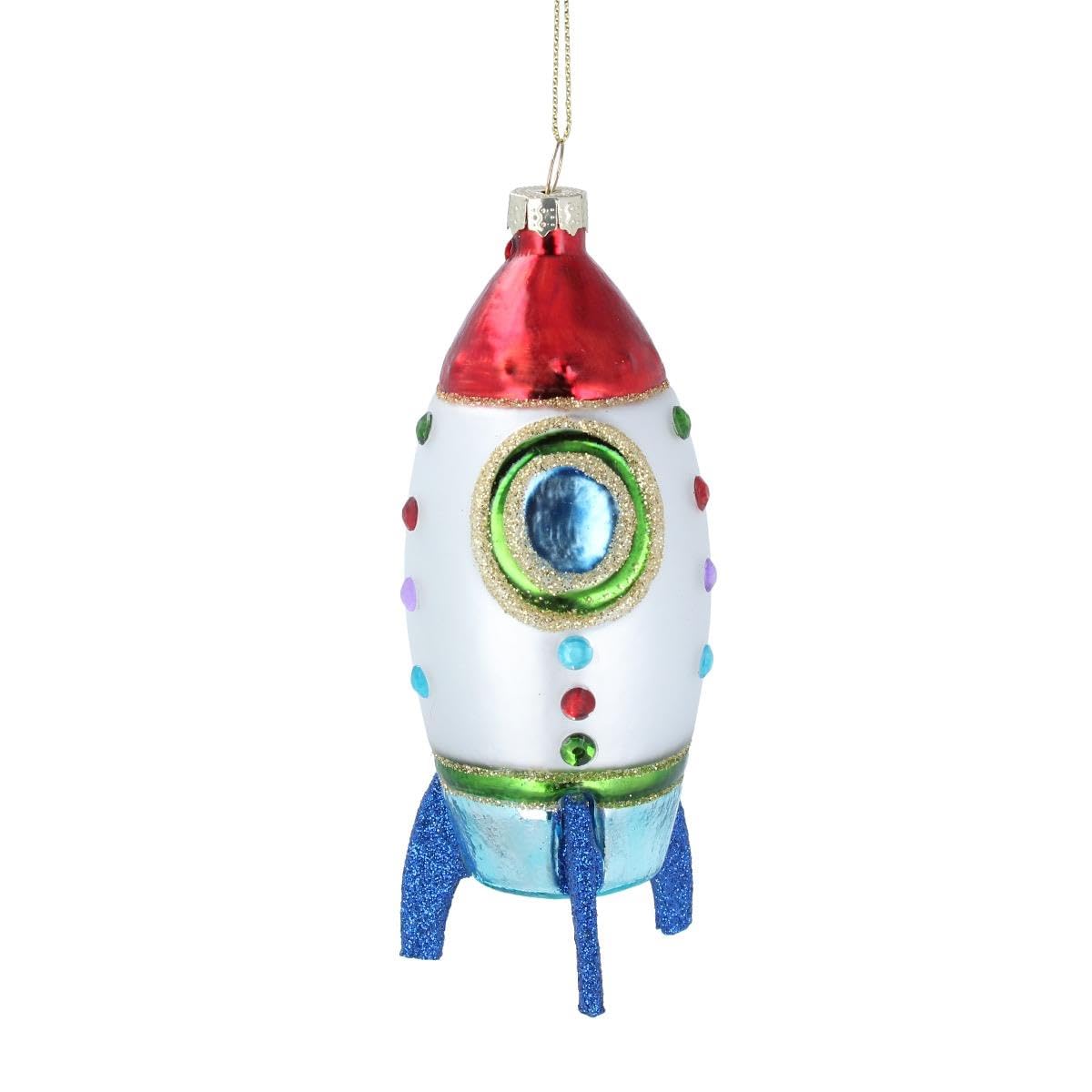 Gisela GrahamRed/White/Blue Rocket Glass Tree Decoration