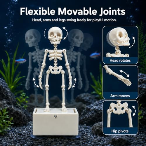 Qiieoev Dancing Skeleton Aquarium Bubbler, Air-Powered Skeleton Fish Tank Decor with Air Tube for Halloween Aquarium, Betta Tank & Small Fish Bowl,1 pcs - 1