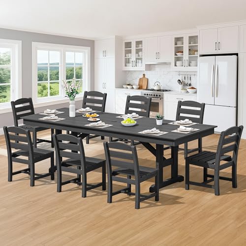 Image of SERWALL Outdoor Armless Dining Chairs Set of 2, All-Weather HDPE Patio Chair with 19.7 inch Widened Seat, for Backyard, Garden, Black