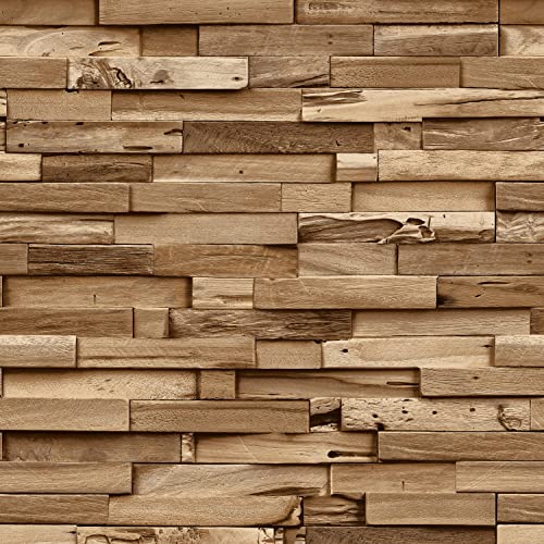 Grandeco Colorado Papier peint texturé effet planches de bois empilées Naturel