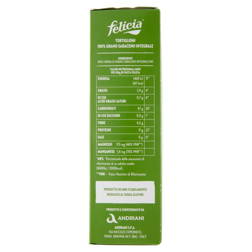 14 x Felicia Tortiglioni di Grano Saraceno Integrale,Pasta con trigo sarraceno 100% orgánico, orgánico y natural, sin gluten, paquete de 340 g + lata italiana gourmet Polpa di Pomodoro de 400 g
