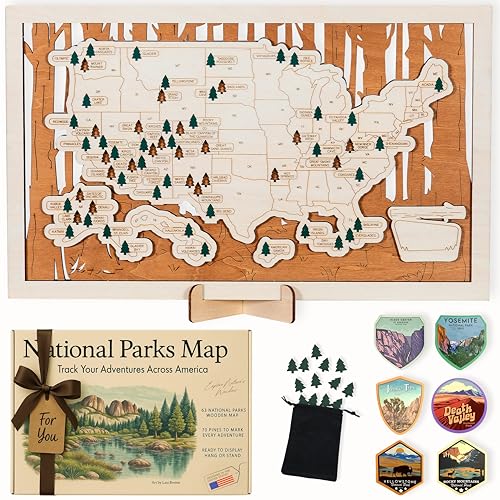 National Parks Map – USA Travel Tracker with Checklist, Pins & Stickers – Adventure Gift for Park Lovers, Couples & Families, Bucket List Wall Art Decor