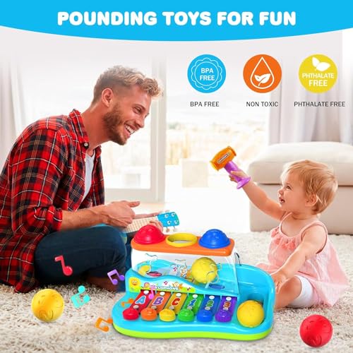 Yerloa Baby Xylophone Toys for 1 Year Old Girls Boys Gifts,Balls Pound & Hammering Musical Toy for 1 Year Old,Piano Toys Educational Presents Gifts for 6-12 12 18 Month Girls Boys - Image 3