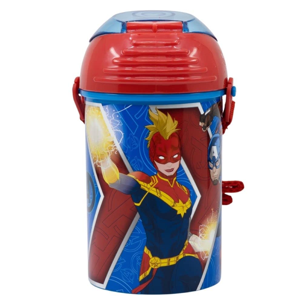 Marvel Avengers Pop Up Water Bottle Drink Bottle Flask with Neck Cord for Easy Carry School Lunch Kids Childrens 450ml Includes Half Size 12pcs Pencil Set (Avengers) - Image 3