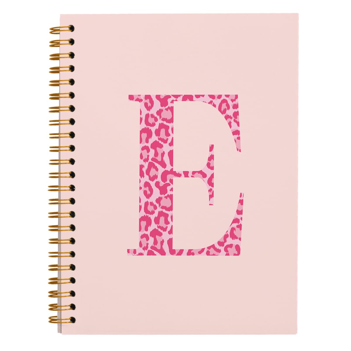 Carnet de notes à spirale avec initiale E rose beige 14x21cm personnalisé pour femme