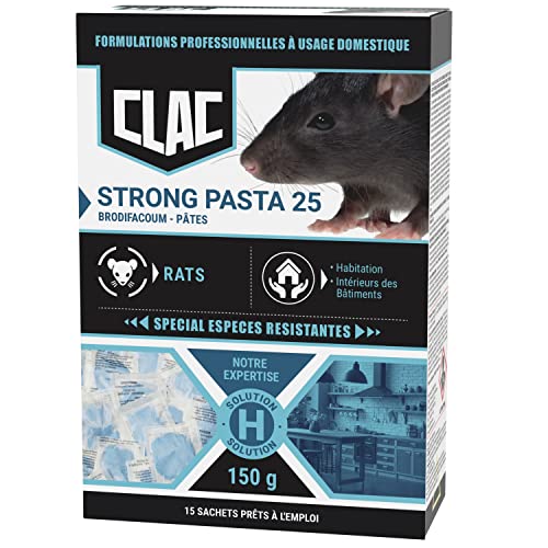 CLAC Raticide foudroyant Contre Les Rats, intérieur et extérieur | Mort aux Rats Professionnel Puissant, Anti Rongeur et Rat Efficace|Poison/appat Efficace, spéciale espèces résistantes (Pâtes)