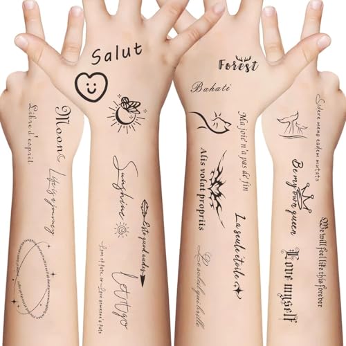 Inspirational Quotes Words Temporary Tattoos for Teens - 10 Sheets Birthday Party Favors Decorations Supplies Bulk Realistic English Words Fake Tattoo Stickers for Teens Rewards Gifts