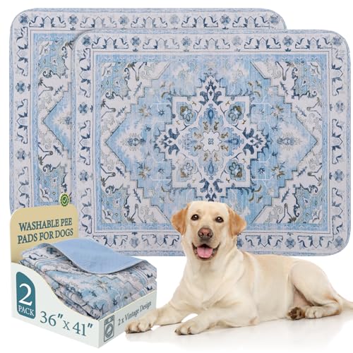 Image of Homimp Washable Pee Pads for Dogs,2 Pack Reusable Puppy Pads Waterproof,Absorbent and Leakproof Dog Pee Pads,Non Slip Puppy Training Pads, Pet Mat for Floor, Crate, Couch, Whelping,Blue, 36 inchx41 inch