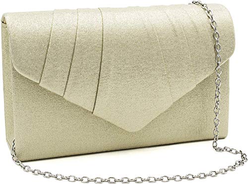 Milisente Damen Abendtasche Wildleder Plissee Clutch Geldbörse Umschlag Clutches, gold, Medium Cover