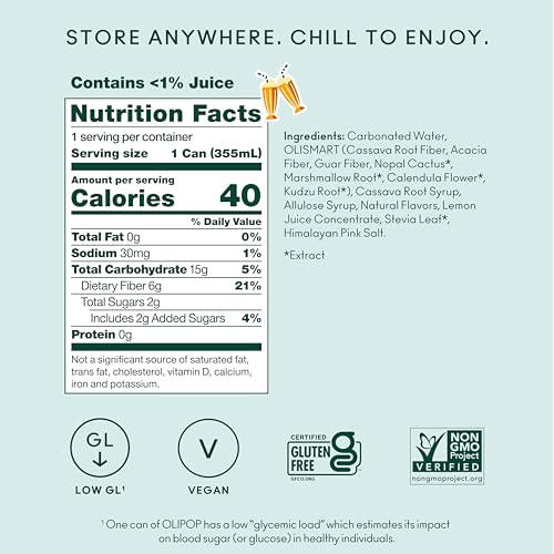 Image of OLIPOP Prebiotic Soda Pop, Cream Soda, Pantry Pack Packed with Prebiotics, Fiber, and Botanicals, Gluten Free, GMO Free, 12oz (12-Cans) (Packaging May Vary)