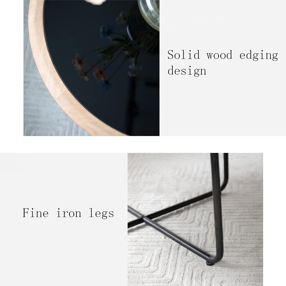 Side Table/End Table,Glass Coffee Table Round Living Room Centre Table with Black Metal Frame Modern End Side Sofa Table, Easy to Assemble