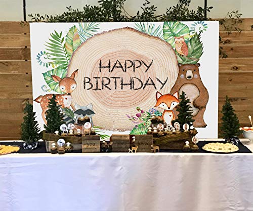 Sensfun 7x5ft Woodland Backdrop for Birthday Rustic Forest Woodland Animals Theme Birthday Background Greenery Woodland Baby