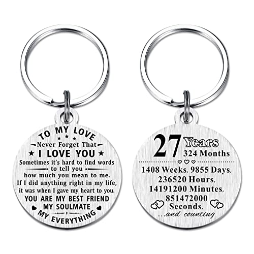 ABNTY 27th Anniversary Keychain Gifts, Steel Engraved 27 Year Anniversary Decorations for Couples