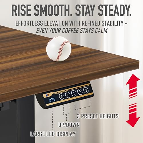 Image of SHW 55 x 28 Inches Electric Height Adjustable Standing Desk with Drawer and Memory Preset, Walnut
