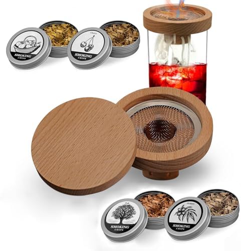 Fumoir à Cocktails électrique - Set Avec 6 Saveurs De Copeaux De Bois - Pour Aromatiser Boissons Et Desserts Maison - 6