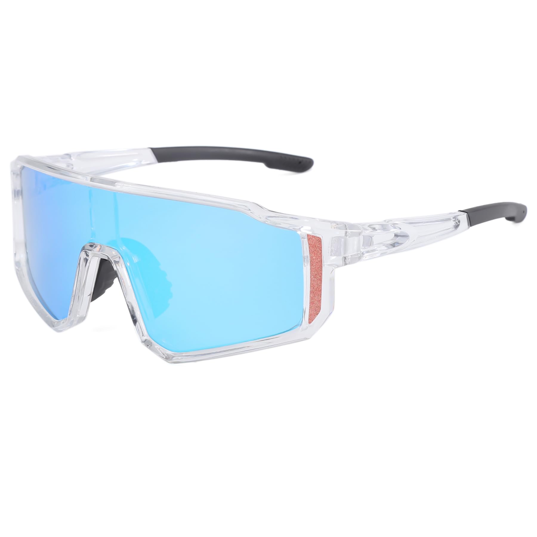 Long Keeper Cycling Glasses Sports Sunglasses for Women Men Windproof Transparent Running Sun Glasses Driving Fishing Mountain Bike Sunglasses UV400 Shades (Clear Frame - Blue Mirror Lens)