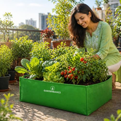 Image of HDPE 260 GSM Rectangular Grow Bag (24x18x9 Inch) | Reusable UV Stabilized Grow Bags for Terrace, Balcony & Kitchen Garden | Heavy Duty Vegetable Planter | Ideal for Leafy Plant & Herbs