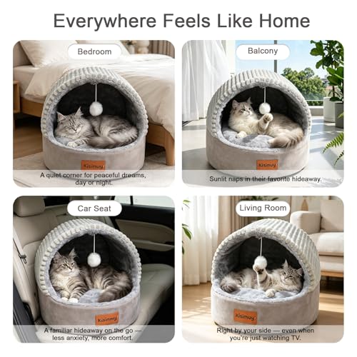 Cat Bed Cave with Pillow & Cat Toys, Cozy Cat Beds for Indoor Cats | 15.7in,Up to 10 lbs, Dual-Sided Cushion, Reversible Comfort for All Seasons, Semi-Enclosed Design, Machine Washable, Grey - Image 7