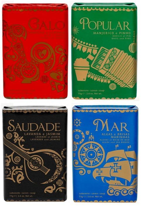 Ach Brito Juego de 4 jabones Simbolos Lusitanos Portugal – Mar 75 g | Saudade 75 g | Popular 75 g | Galo 75 g