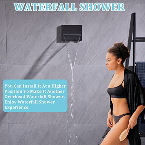 Zygolvq Waterfall Showerhead Tub Spout Fixtures - 1/2" Universal Wall Mounted Square Durable Metal Bathtub Faucet No Diverter, Bathroom Multiple Uses And Large Flow, Matte Black #TOP4