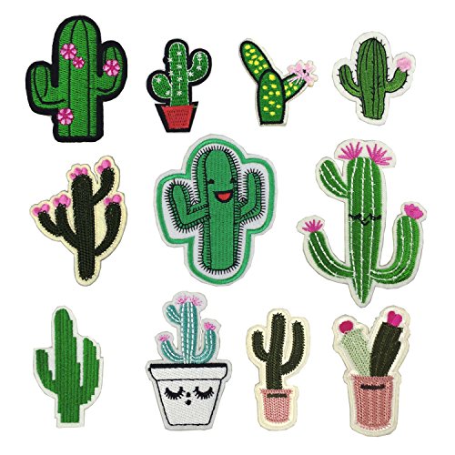 VOCUFU Romanlin Decorative Patches for Jacket Embroidered Iron on or Sew on Badges Appliques for Clothing Decor Cactus 11pcs