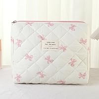 Aucuu 3-delige Coquette make-up tas, Gewatteerde make-up tas voor vrouwen, Bloemige katoenen cosmetische tassenset, Grote capaciteit esthetische bloemige toilettas, Reistoilet tas, Wasorganisator