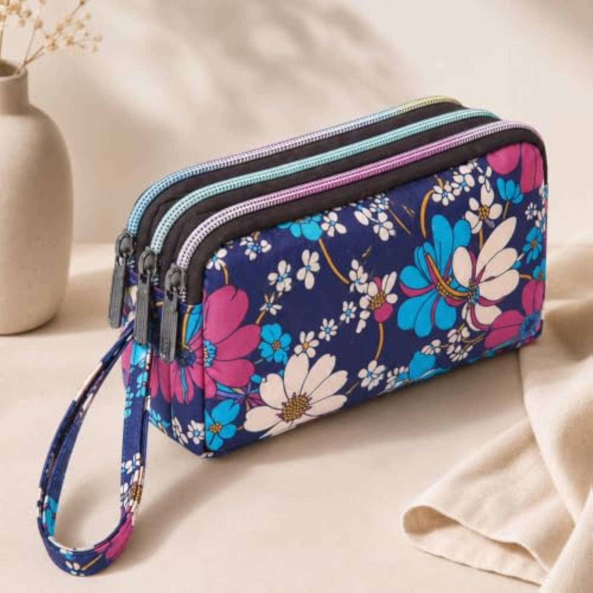 Canvas Art Three-Layer Long Wallet Handbag, Large Capacity