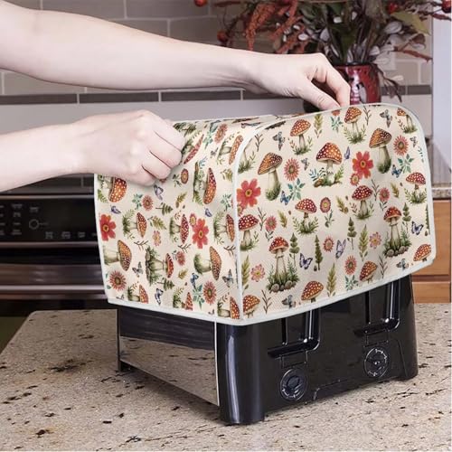 Image of Talayituse Mushroom Butterfly Flower Leaves Print Toaster Cover 4 Slice Wide Slot, Lightweight Bread Maker Cover Dust Protection Washable Appliance Bag, M