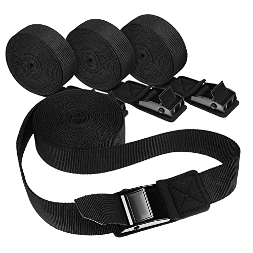 TOBBOMEY Practical Tie Down Straps 4 Pcs Ratcheting Rope Tie Downs Tarps White Ratchet Straps Retracting for Boards