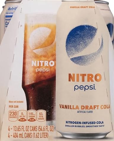 Pepsi Nitro Draft Vanilla, 13.65 Fl Oz Cans, 4 Pack