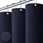 NDDYCU Navy Blue Waffle Shower Curtain, Weighted Waterproof Shower Curtain for Bathroom 183x183cm