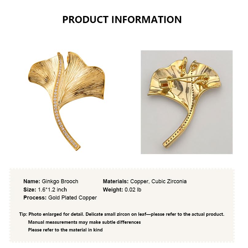 Image of Gold Ginkgo Leaf Brooches for Women Yellow Flower Lapel Pin Blazer Dress Jacket Suit Clothing Jewelry Vintage Inspired Birthday Festival Gift
